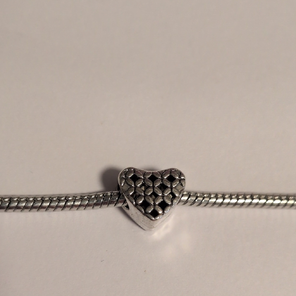 Silver Basket Weave Heart‎ Charm for Pandora Style Bracelet